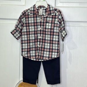 CARTER’s Boys 2 piece Shirt Plaid button-down Blue white, Blue pants, sz 18M NWT